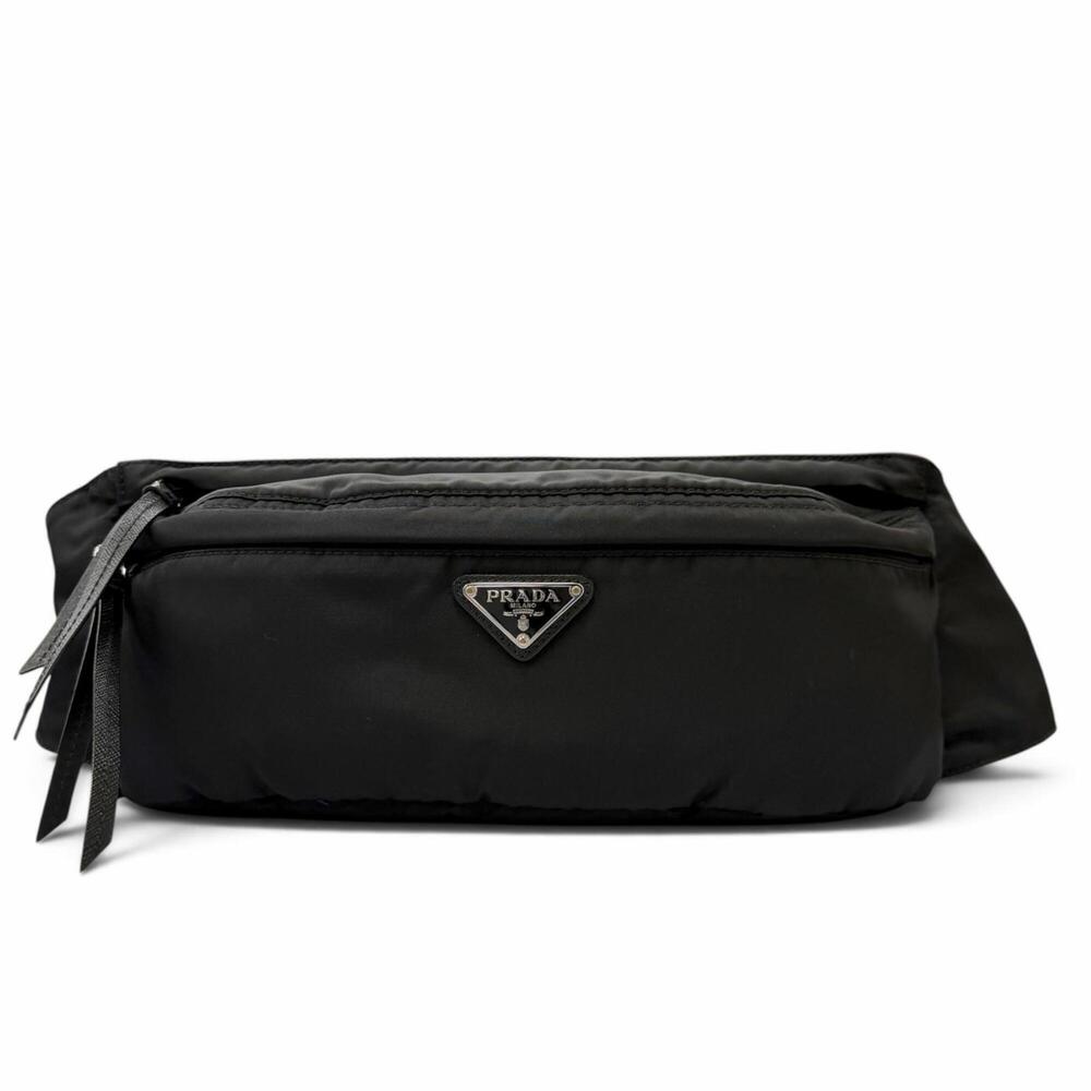 PRADA 1BL011 Nylon Leather Triangle Logo Belt Bag Body Black Made in Italy Men's